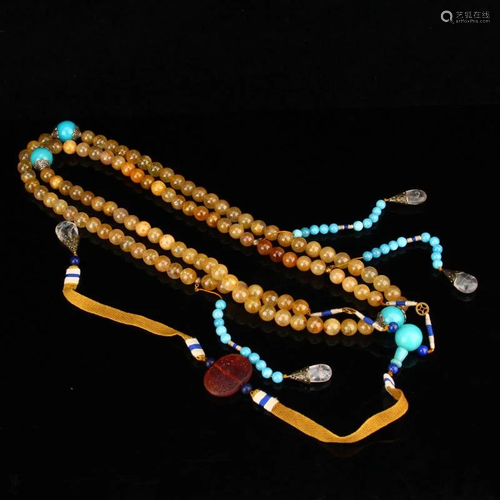 Chinese Qing Dy Crystal Beads Court Officials Necklace