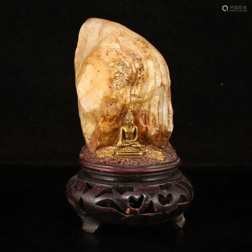 Stone & Gilt Gold Red Copper Buddhism Buddha Statue