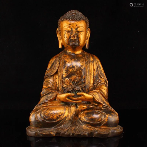 6 Kg Gilt Gold Red Copper Sakyamuni Buddha Statue