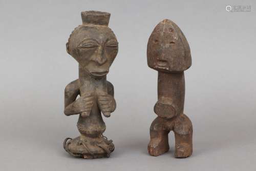 2 afrikanische Fruchtbarkeitsfiguren der Songye, Kongo