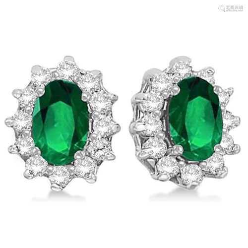 Oval Emerald and Diamond Accented Earrings 14k Whit…