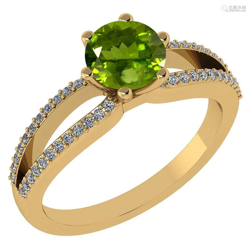 1.49 Ctw Peridot And Diamond 14k Yellow Gold Halo Ring