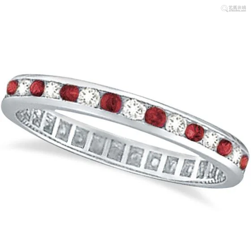 1.04ctw Ruby and Diamond Channel Set Ring Eternity Ba…