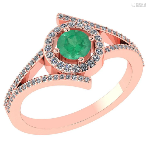 0.73 Ctw Emerald And Diamond 14k Rose Gold Halo Ring