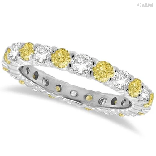 Fancy Yellow Canary and White Diamond Eternity Band 14k