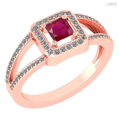 Certified 0.61 Ctw Ruby And Diamond 14k Rose Gold Halo