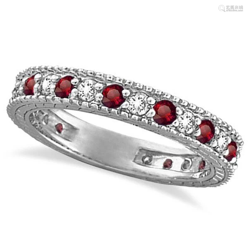 Diamond and Ruby Anniversary Ring Band 14k White Go…