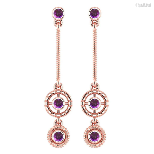 Certified 0.36 Ctw Amethyst 14k Rose Gold Drop Earrings