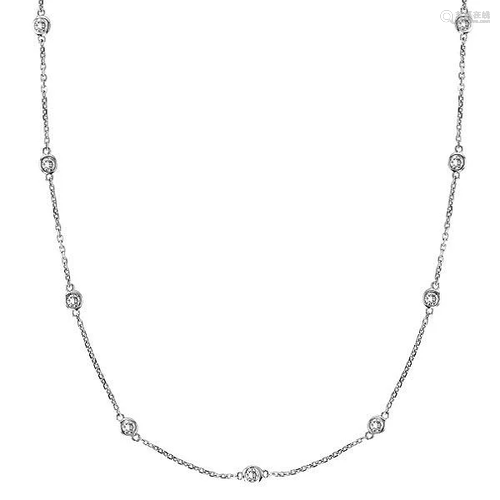 Station Bezel-Set Necklace in 14k White Gold (0.33 ctw)