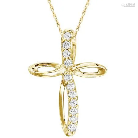 Swirl Diamond Cross Pendant Necklace in 14k Yellow Gold