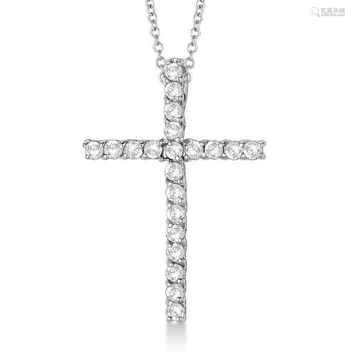 Diamond Cross Pendant Necklace 14kt White Gold 0.75ctw