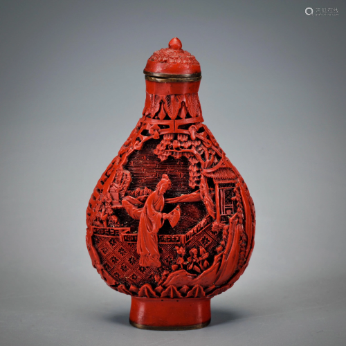 A Carved Cinnabar Lacquer Snuff Bottle Qing Dynasty