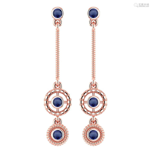 Certified 0.36 Ctw Blue Sapphire 14k Rose Gold Drop Ear