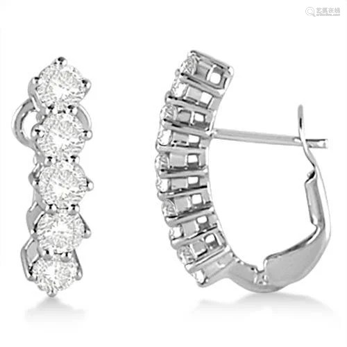 Five Stone Diamond Omega Earrings 14k White Gold 1.50ct