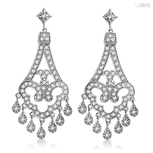 Dangling Chandelier Diamond Earrings 14K White Gold 1.0