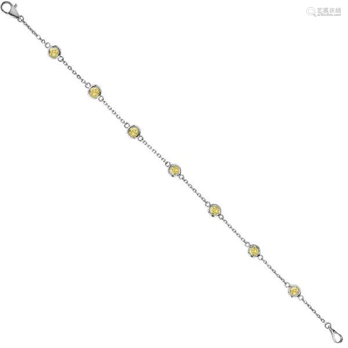 Yellow Station Bezel-Set Bracelet 14K White Gold 1.00ct