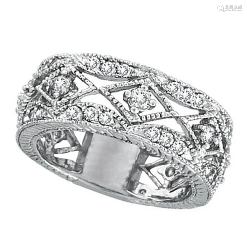 Antique style Style Diamond Ring Filigree Band in 14k W