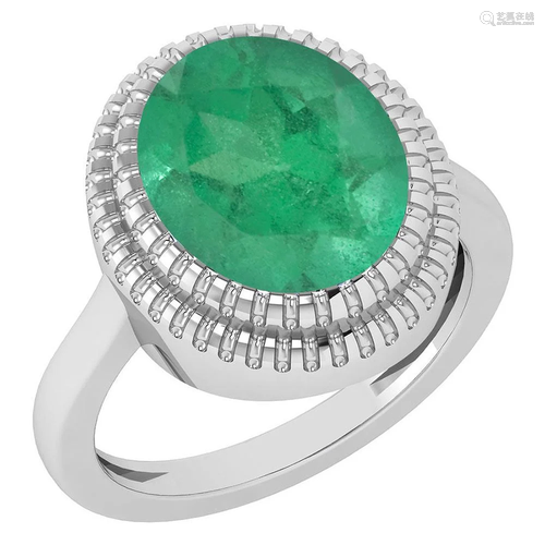 Certified 5.05 Ctw Emerald 14K White Gold Solitaire Rin