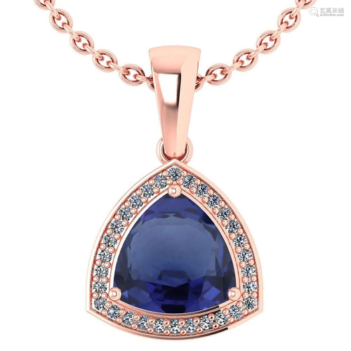 3.15 Ctw Blue Sapphire And Diamond 14k Rose Gold Pendan