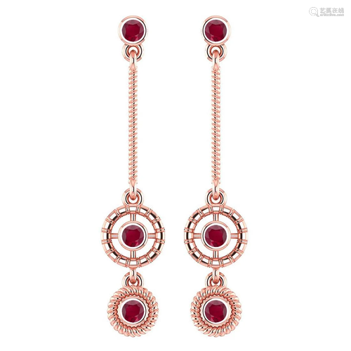 Certified 0.36 Ctw Ruby 14k Rose Gold Drop Earrings