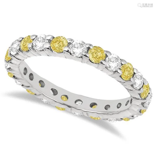 Canary Yellow and White Diamond Eternity Ring 14k White