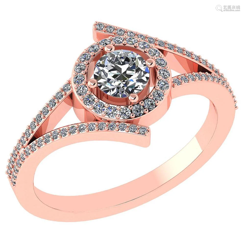 0.73 Ctw Diamond 14k Rose Gold Halo Ring