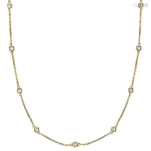 Station Bezel-Set Necklace in 14k Yellow Gold 0.33 ctw