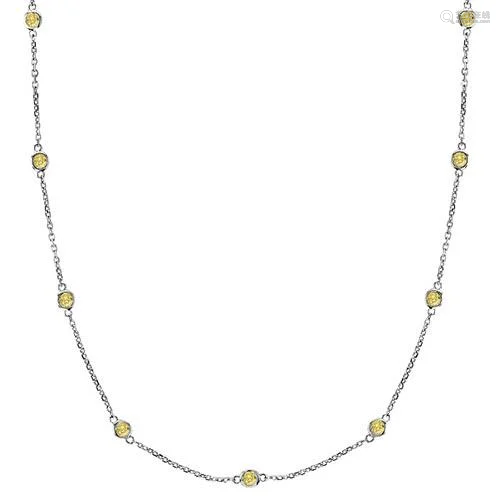 Fancy Yellow Canary Station Necklace 14k White Gold (3.