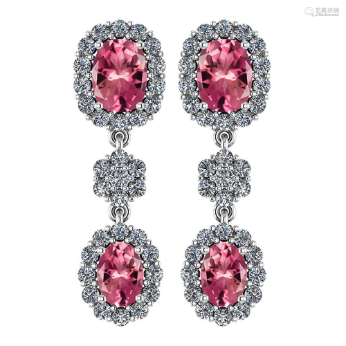 Certified 10.48 Ctw Pink Tourmaline And Diamond Hanging