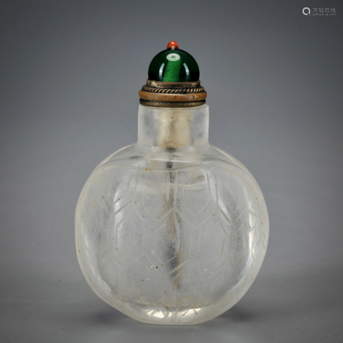 A Carved Rock Crystal Snuff Bottle Qing Dynasty