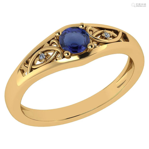 Certified 0.37 Ctw Blue Sapphire And Diamond 14k Yellow