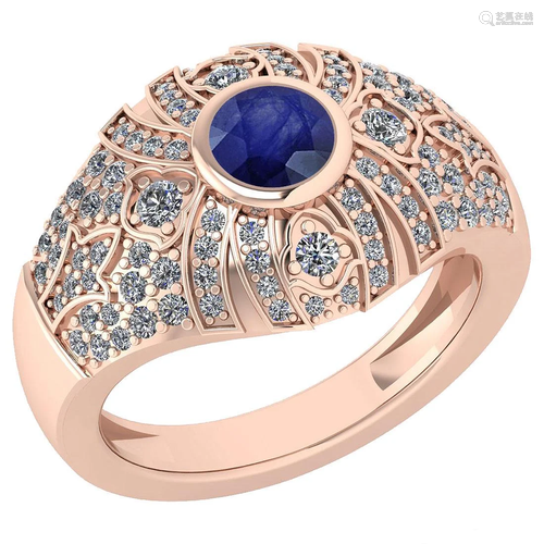 Certified 1.04 Ctw Blue Sapphire And Diamond Ladies Fas