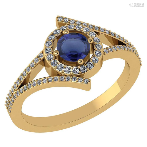 0.73 Ctw Blue Sapphire And Diamond 14k Yellow Gold Halo