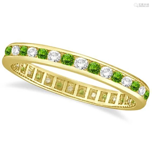 Peridot and Diamond Channel-Set Eternity Ring 14k Yello