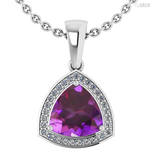 3.15 Ctw Amethyst And Diamond 14k White Gold Pendant