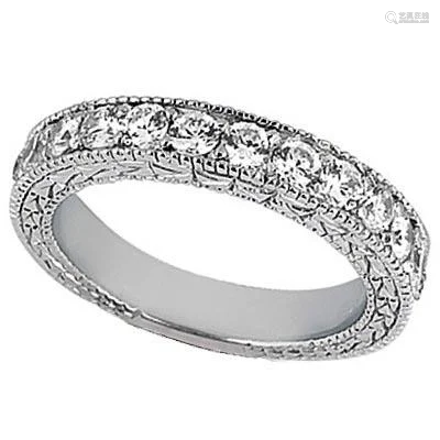 Antique style Style Pave Set Wedding Ring Band 14k Whit