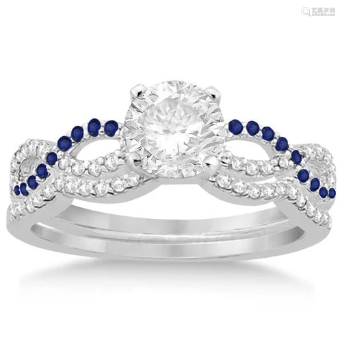 Infinity Diamond and Blue Sapphire Bridal Set 14K White