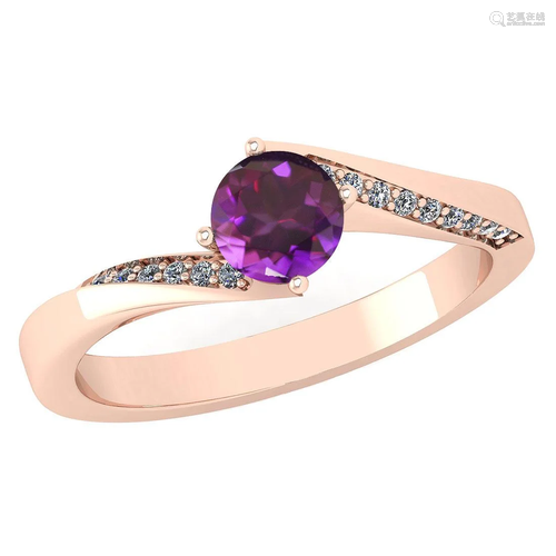 Certified 1.09 Ctw Amethyst And Diamond 18K Rose Gol…