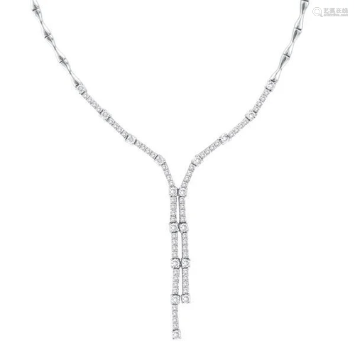 Diamond Tie Lariat Choker Necklace in 14K White Gold 2.