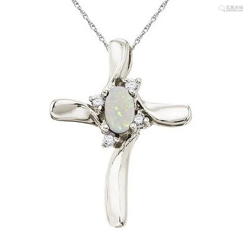 0.50 Ctw Opal and Diamond Cross Necklace Pendant 14k…