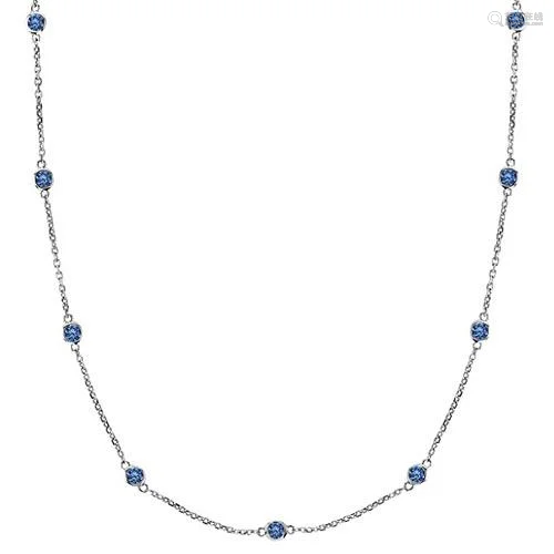 Fancy Blue Station Necklace 14k White Gold (0.33ct)