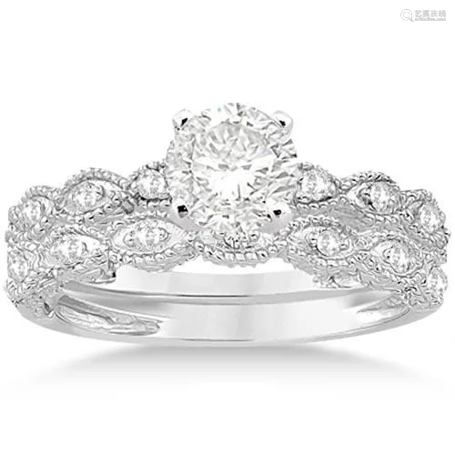 Antique style Diamond Engagement Ring Set 14k White Gol