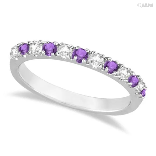 Diamond and Amethyst Ring Guard Stackable Band 14k Whit