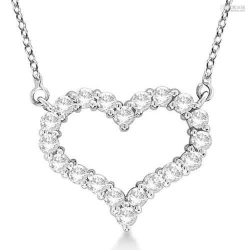 Open Heart Diamond Pendant Necklace 14k White Gold 3.10