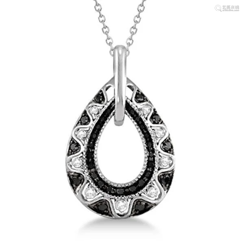 Black and White Diamond Pear Shaped Necklace in 14…