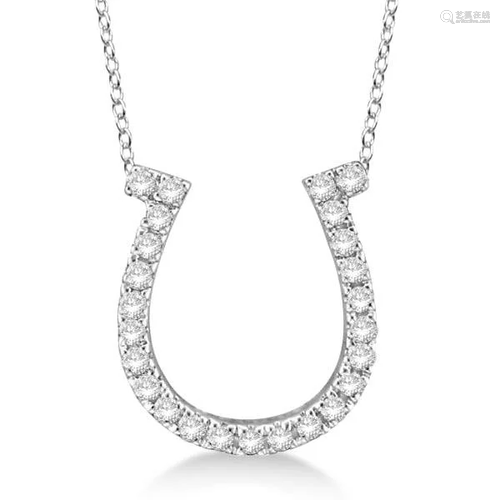 Diamond Horseshoe Pendant Necklace 14k White Gold 0.…