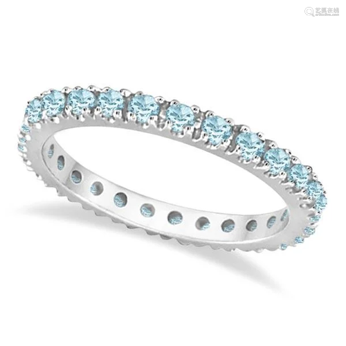 Aquamarine Eternity Stackable Ring Guard Band 14K White