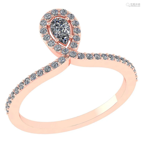 0.57 Ctw Pear Cut Diamond 14k Rose Gold Halo Ring V…