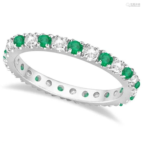 Diamond and Emerald Eternity Ring Stackable Band 14K Wh