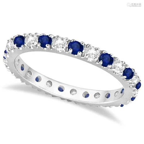 Diamond and Blue Sapphire Eternity Band Ring Guard 14K